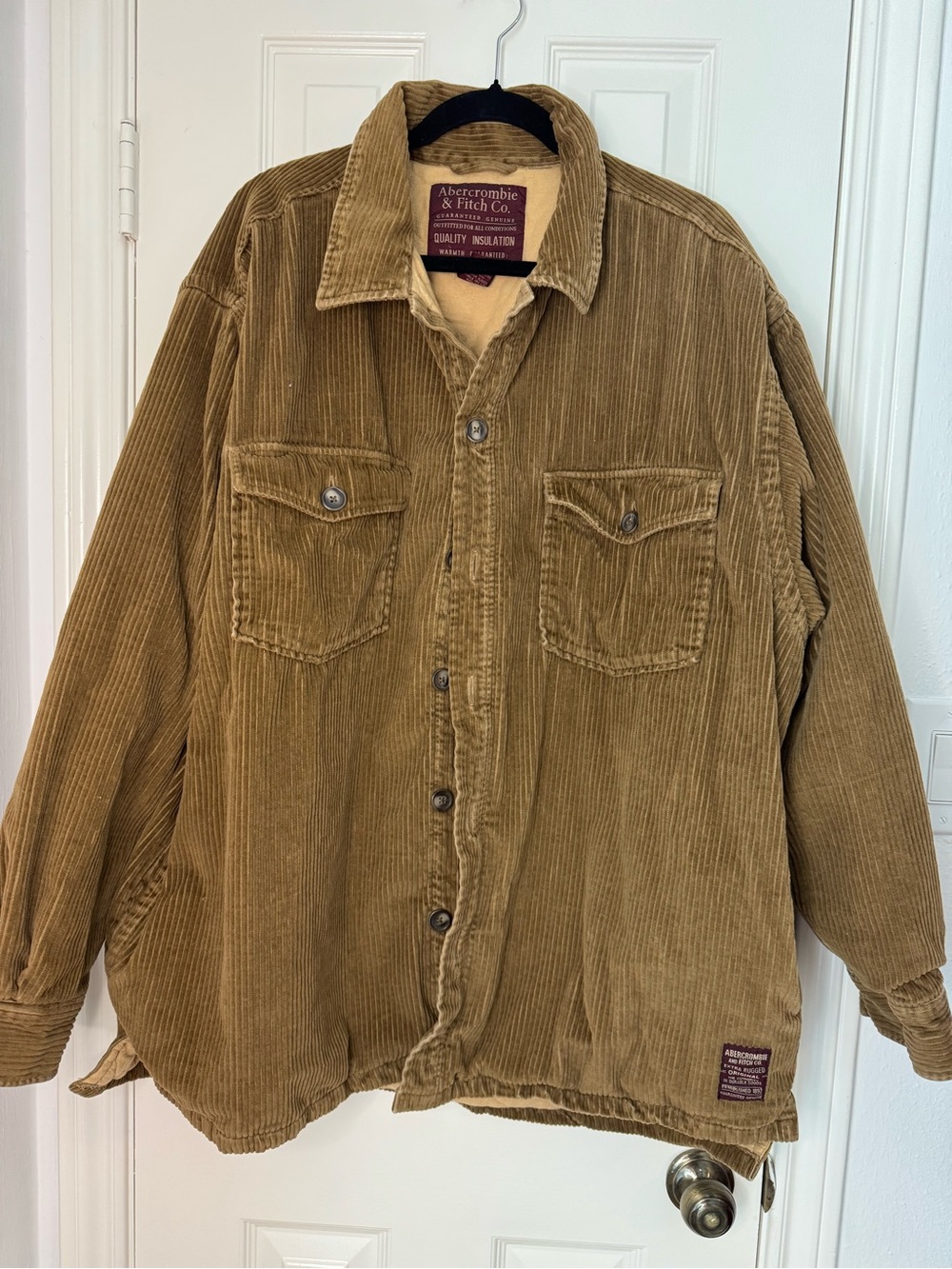 Vintage Y2K Abercrombie & Fitch Men’s Insulated Corduroy Shacket in Khaki Brown